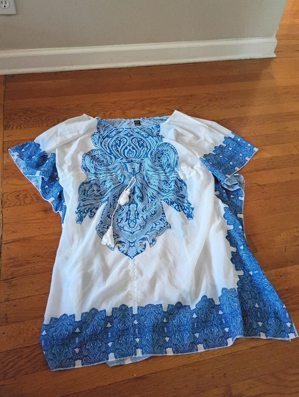 blue and white poncho from shein one size